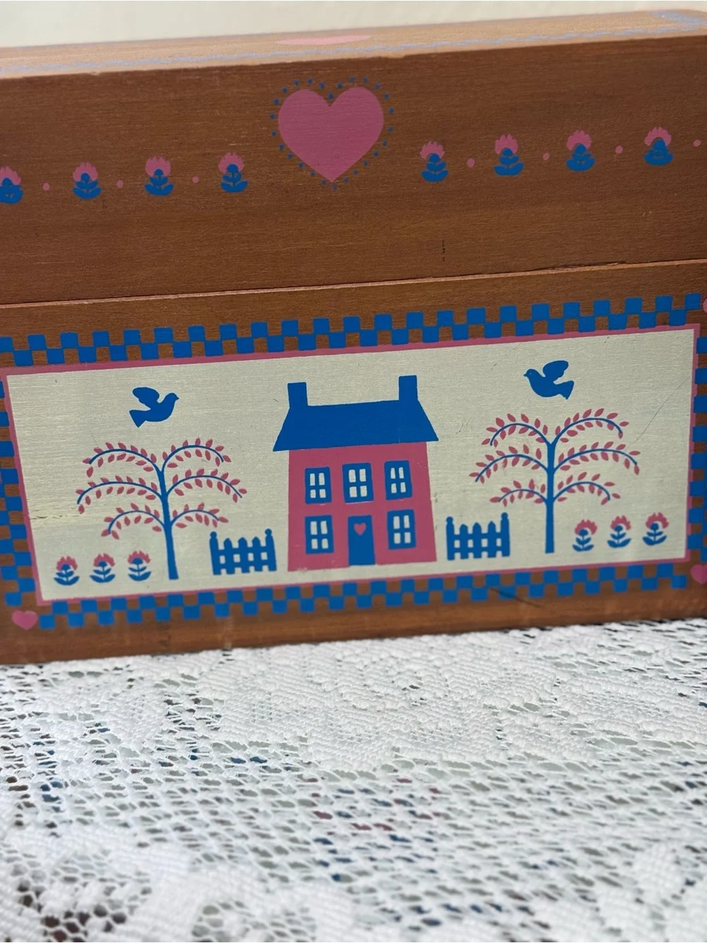 Vintage American Country Home Wood Box Organizer Recipe Card Primitive House